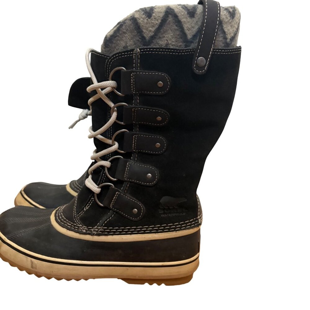 Sorel Joan of Arctic Knit II Waterproof Winter Boots Black Womens Size 9 Lace Up - Picture 2 of 9